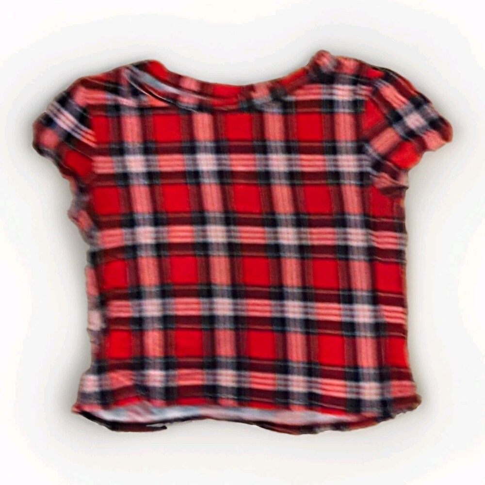 Windsor Womens Red/Black/White Plaid Short Sleeve Crew Neck T-Shirt Size M